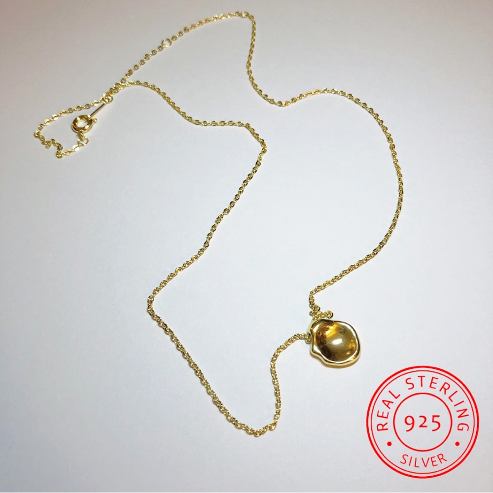 18k Yellow Gold Plated Strlng Slvr Minimilist Irregular “Circular Glob” Necklace